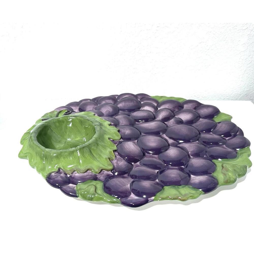 Celebrating Home Grape Platter Stoneware Collection Purple Green Glossy 16"x13" - Picture 4 of 8